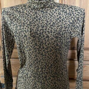 Style & Co Womens Long Sleeve Toffee Leopard Print Rib Turtleneck Top Medium NEW